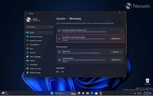 简单方便!Win11 Build 25905预览版通过Windows Update实现系统修复