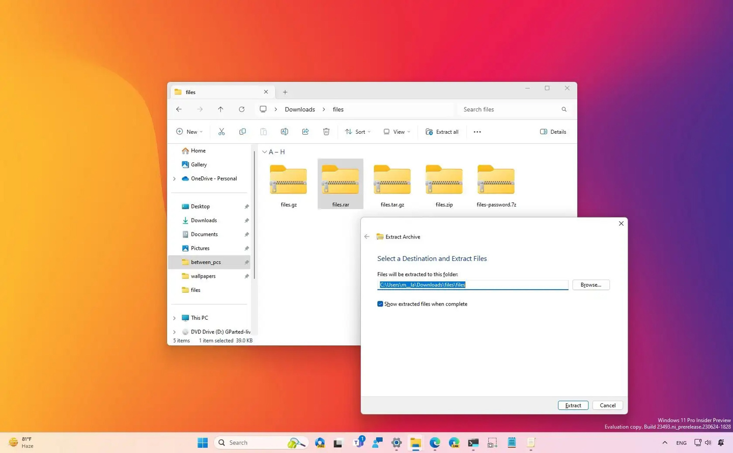 暂不支持加密文件,Windows 11 新预览版原生解压 RAR 和 7-Zip 文件体验