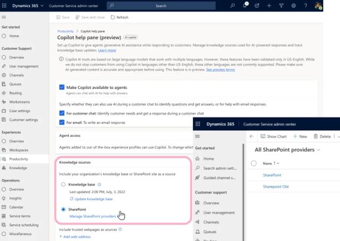 Copilot 集成:在 SharePoint 和 Dynamics 365 客户服务中的合作