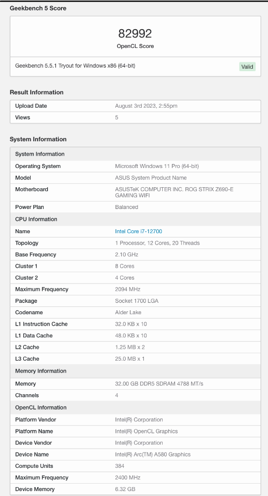 英特尔锐炫A580桌面显卡在Geekbench测试中赢过RTX 3050!