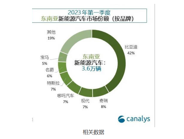 中国比亚迪在东南亚新能源汽车市场占领领先位置，市场份额达到42%