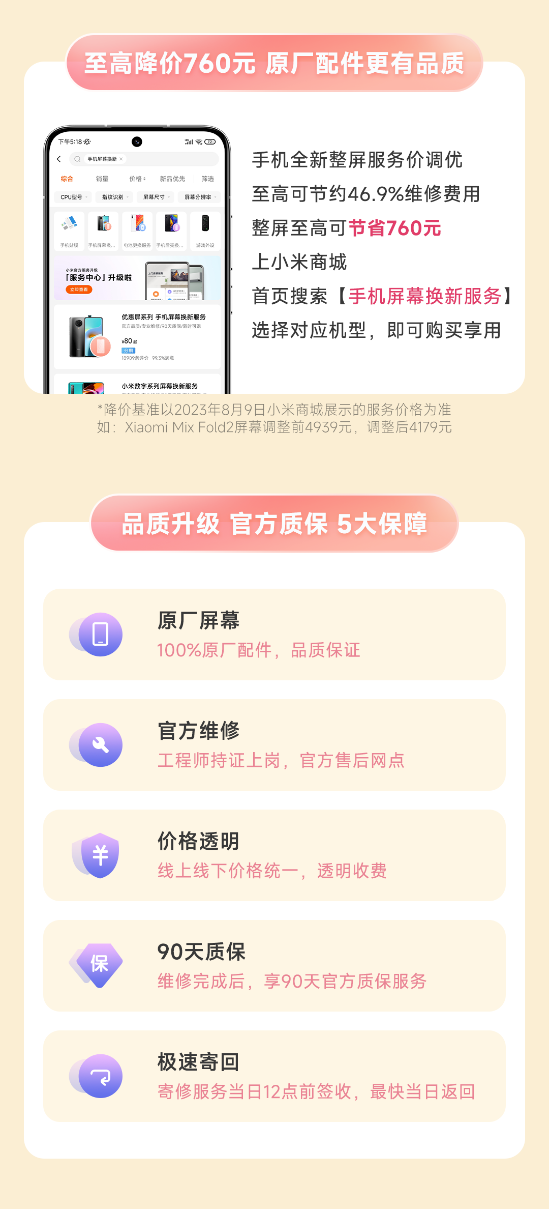 小米手机屏幕维修品质升级,服务费至高降价 46.9%