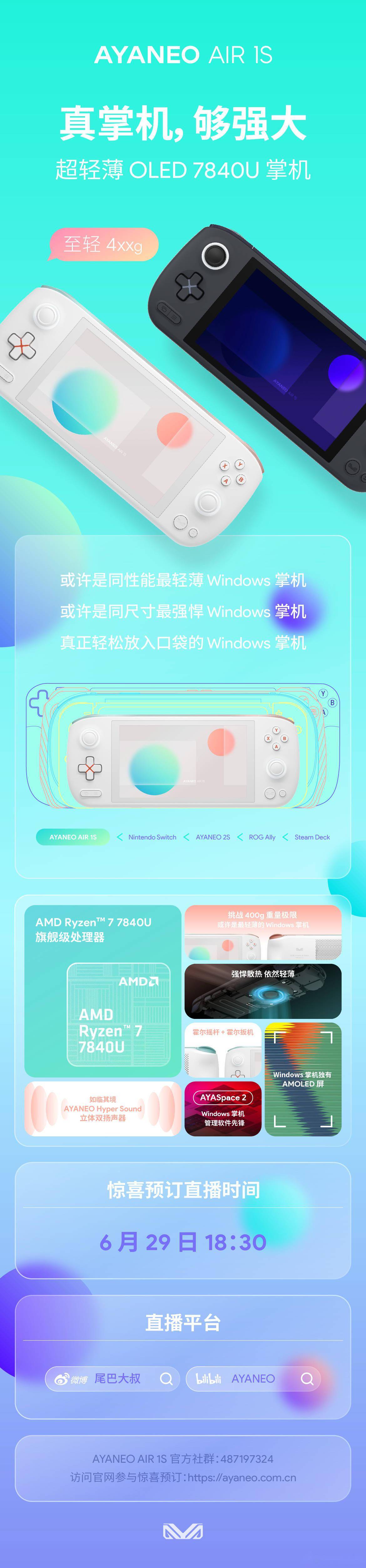 AYANEO AIR 1S 掌机发布:搭载 AMD R7 7840U、5.5 英寸 OLED 屏