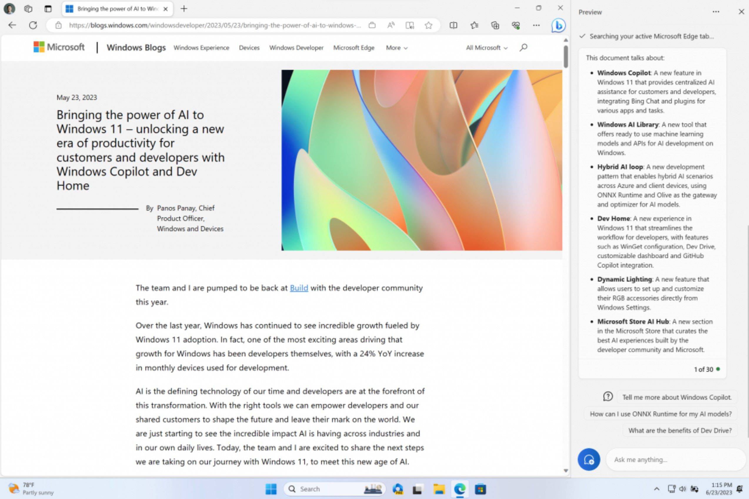 Microsoft将Windows Copilot扩展至Windows 11预览体验成员,供Beta频道使用