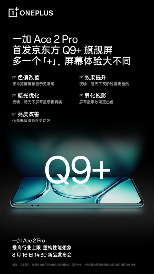 京东方Q9+屏幕合作亮相：一加Ace 2 Pro全球首次亮相