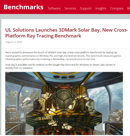 3DMark发布全新的Solar Bay光线追踪测试服务,实现跨平台综合性能评估