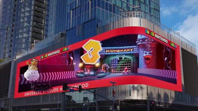 环球影业为“超级任天堂世界”投放 3D 视频广告,位于洛杉矶市中心