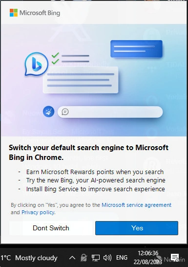 微软努力说服Chrome用户：将Bing设为默认搜索引擎