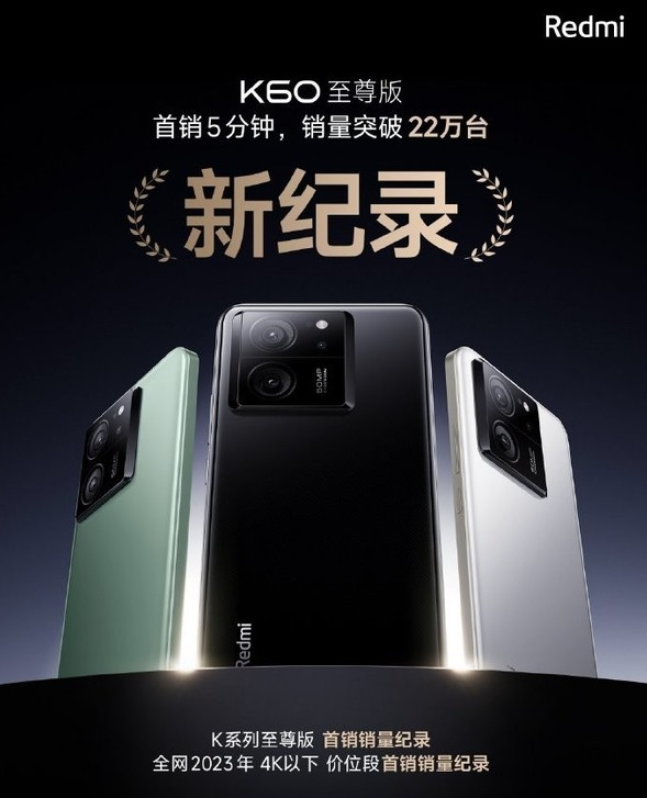 Redmi K60至尊版5分钟销量破22万 再创历史纪录!