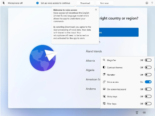 Windows 11最新预览版:首次开机引导中引入了Voice Access功能