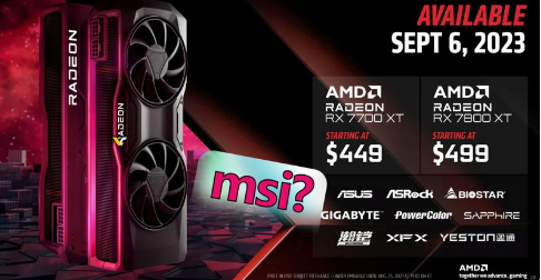 合作伙伴名单曝光:微星缺席AMD RX 7800 XT / RX 7700 XT显卡发布