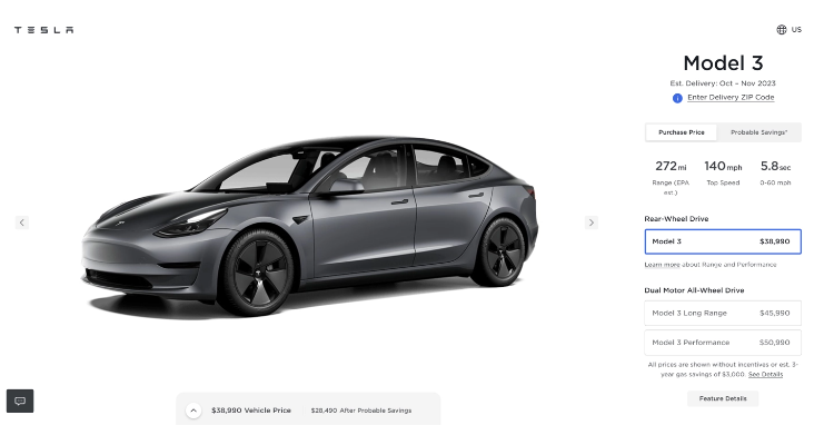 特斯拉在美国市场进行调整,Model 3和Model Y两款车型均实施价格下调