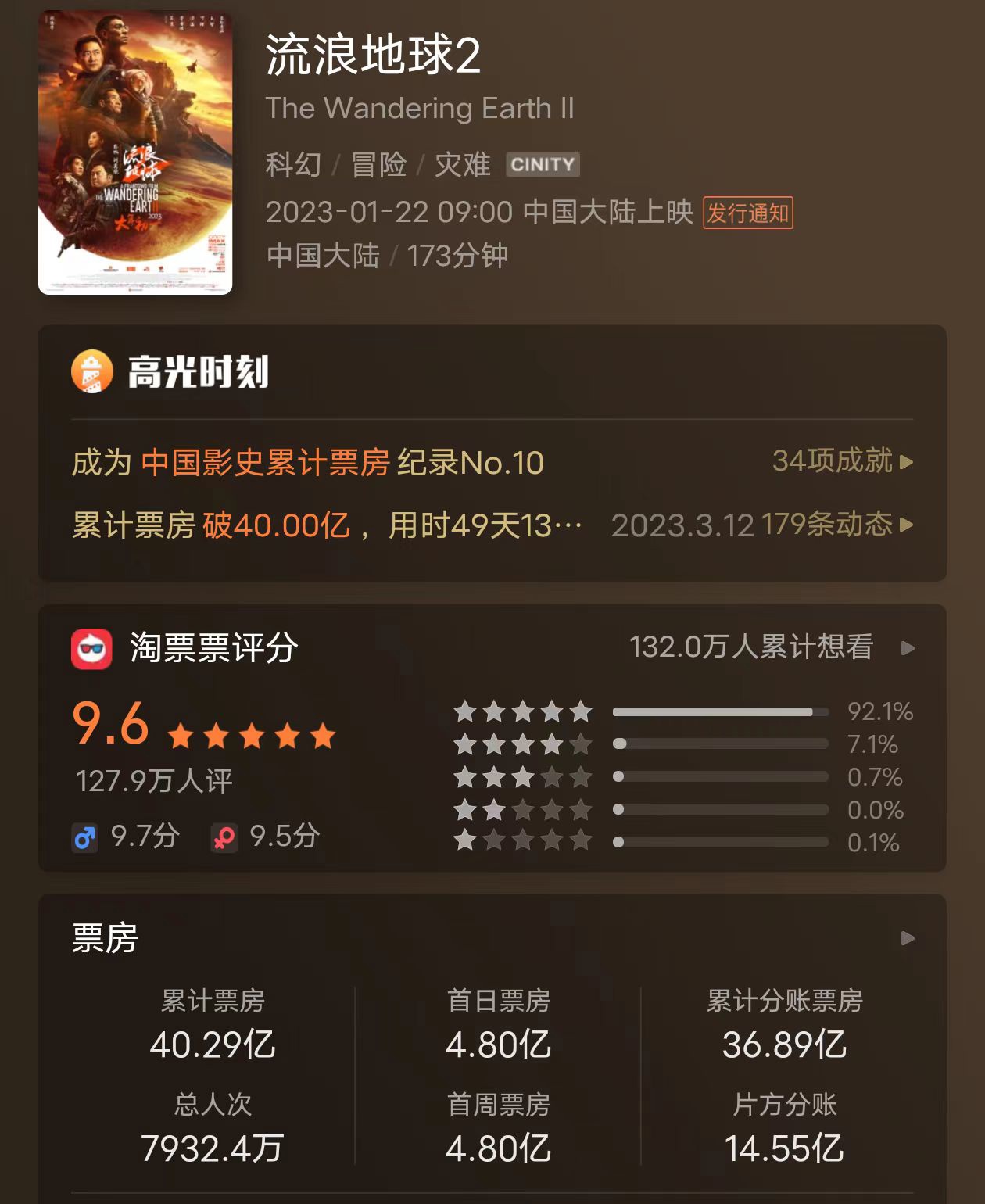 央视CCTV-6今晚将首播国产科幻电影《流浪地球2》,分为上下两部分