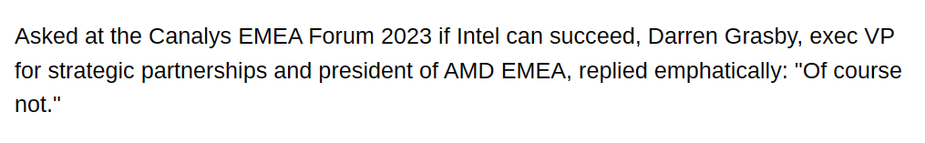 AMD 高管 Darren Grasby:英特尔 IFS 代工战略注定失败,相关举措可能“令人懊悔”