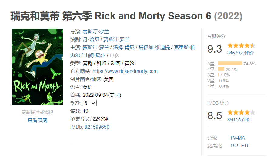 《瑞克和莫蒂》第七季开局翻车:IMDB 仅 6.2 分,第二集有望挽回口碑
