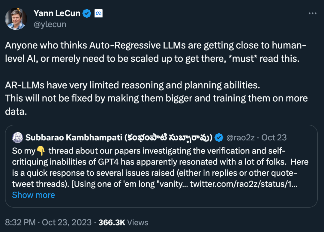 LeCun又双叒唱衰自回归LLM:GPT-4的推理能力非常有限,有两篇论文为证