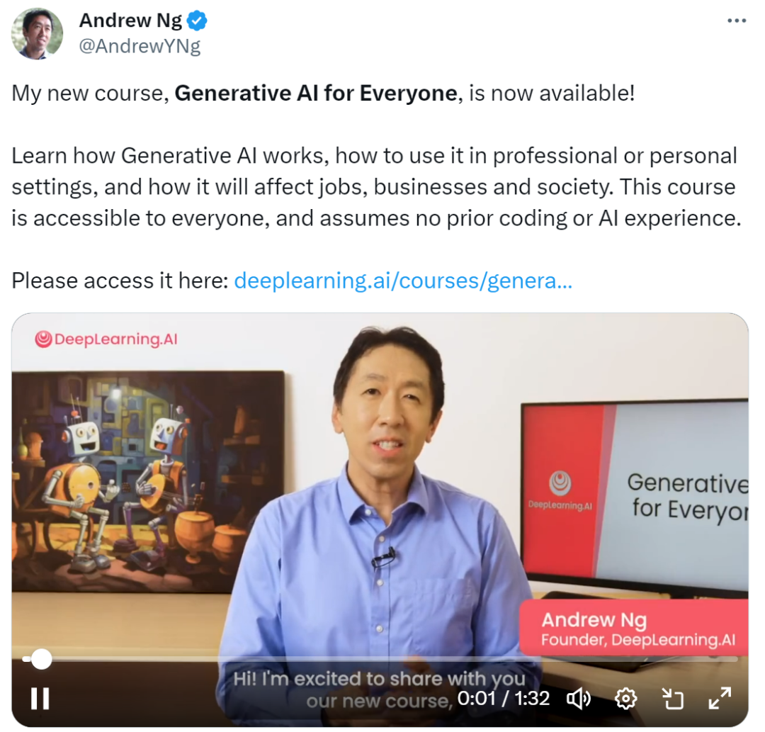 微软免费课程，吴恩达亲自授课，为顶级生成式AI提供必备课程