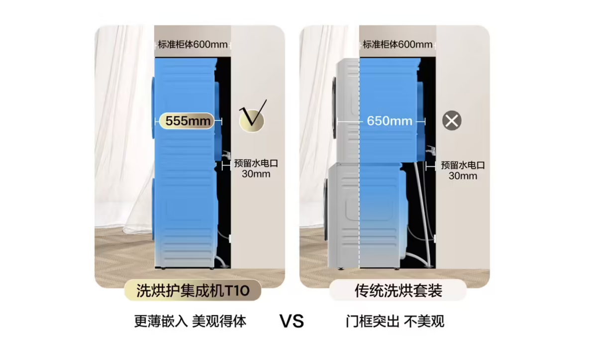 双十一必入:TCL 双子舱洗烘护集成机 T10 + 薄嵌冰箱 T9,小巧强大,空间利用极高