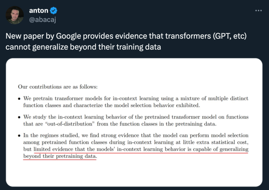 DeepMind指出「Transformer无法超出预训练数据实现泛化」，但有人投来质疑