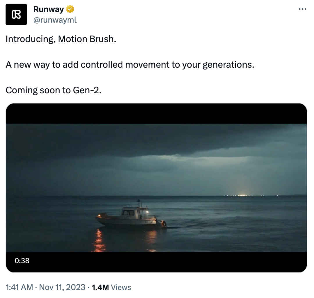 Runway的新特性「动态笔刷」再次震撼AI界:轻轻一画,图片即刻活动起来