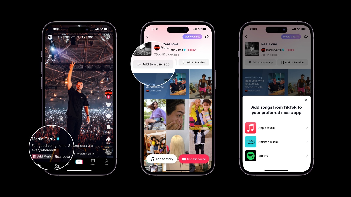 TikTok 推出新功能,可将歌曲添加到 Apple Music、Spotify 和 Amazon Music 音乐库中