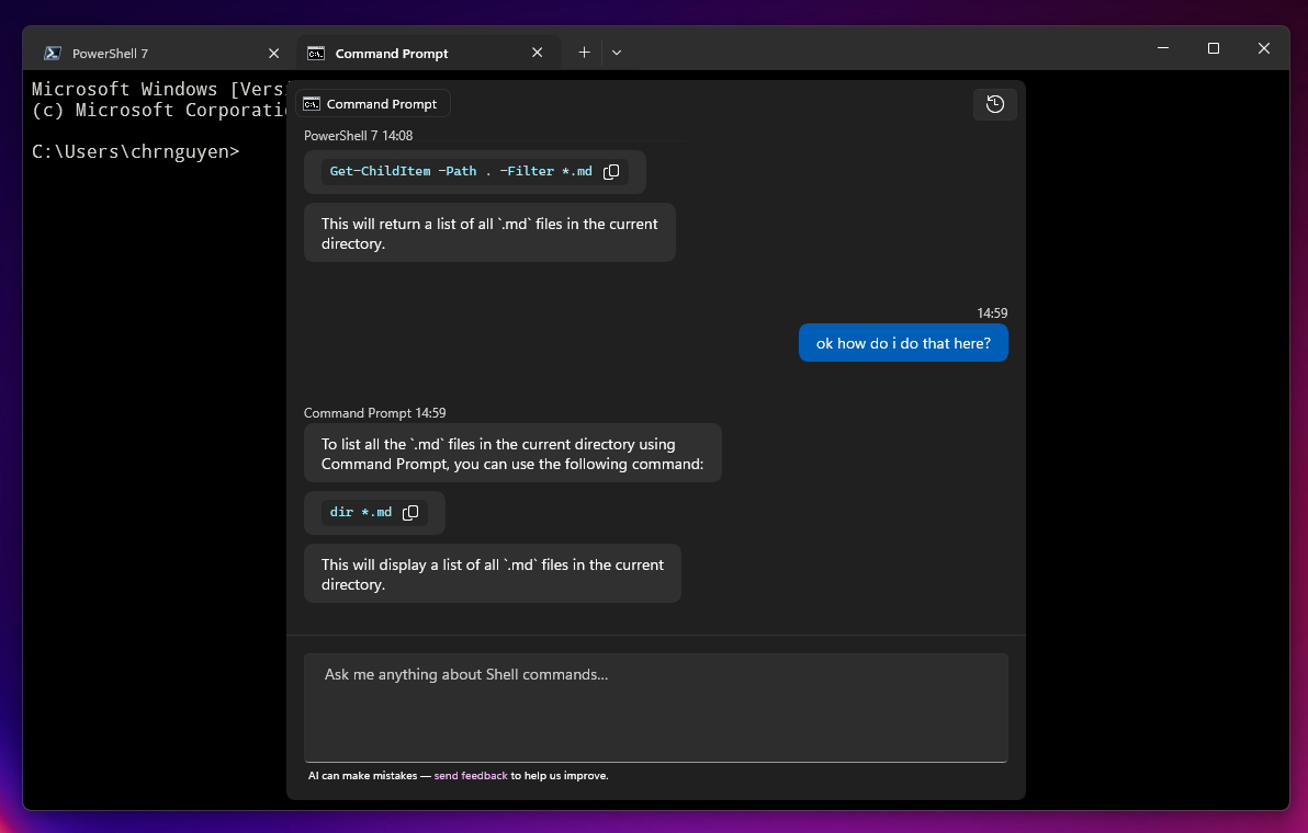 微软向使用 Canary 频道的 Windows Terminal 用户开放 AI 聊天体验