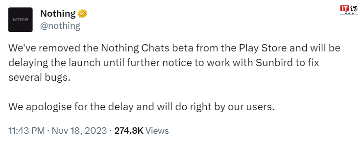因隐私问题,Nothing Chat 聊天应用从谷歌 Play 下架