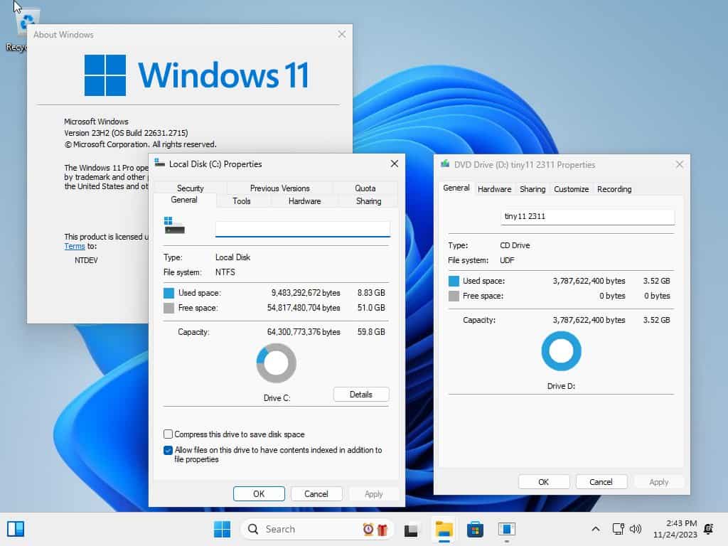 轻量化版 Win 11 – Tiny11 2311 正式推出:只占 8GB 空间
