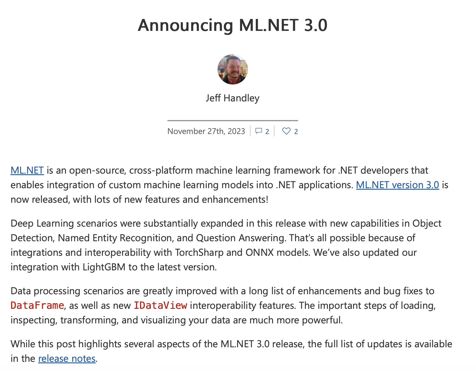 ML.NET 3.0:微软升级跨平台框架,增强深度学习与 AI 计算效率
