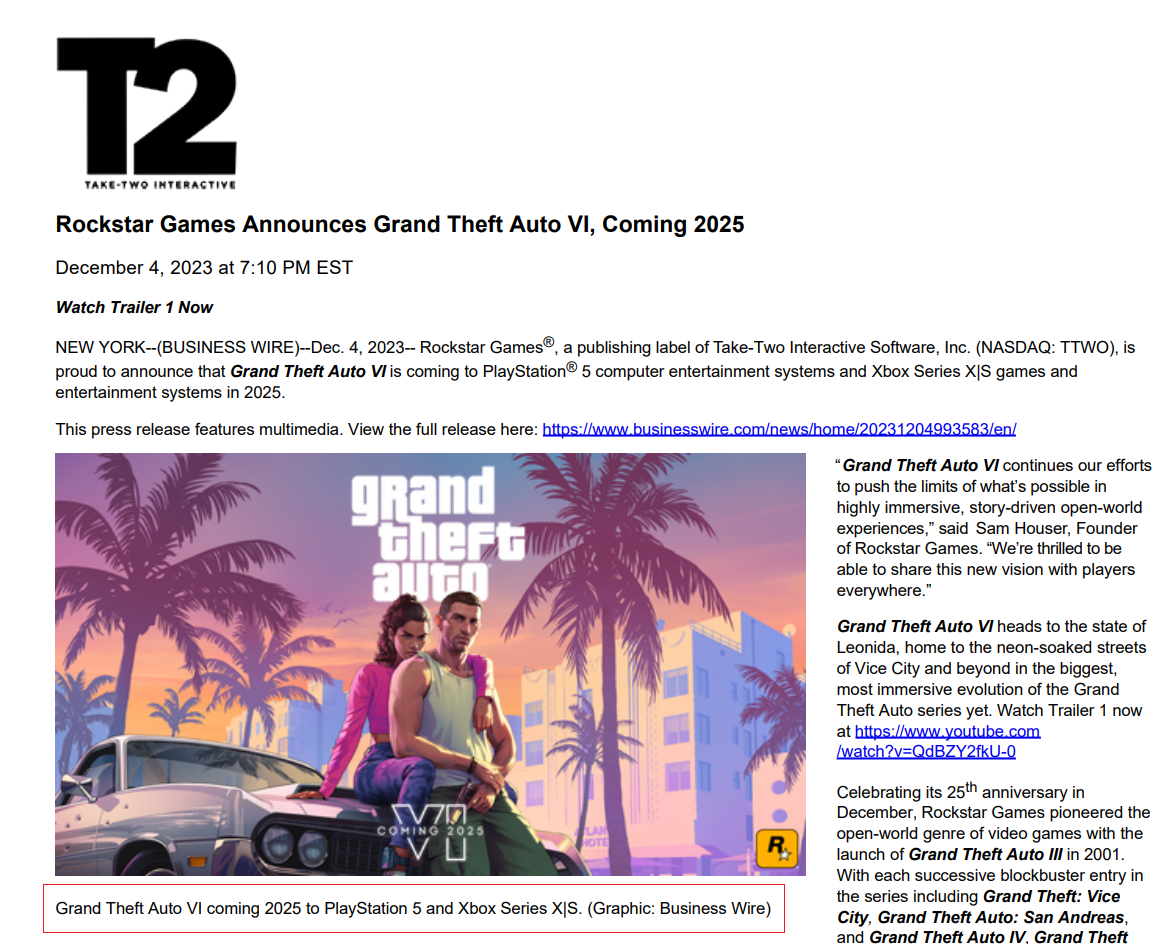 《GTA 6》确认 2025 年登陆 PS5 和 Xbox Series X|S 平台,突破开放世界极限