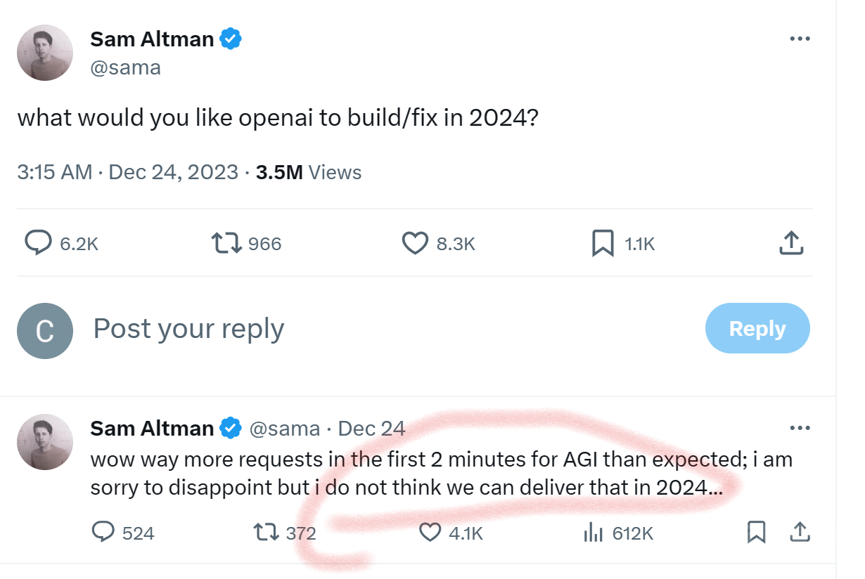 Sam Altman:不认为2024年Open AI能实现AGI目标