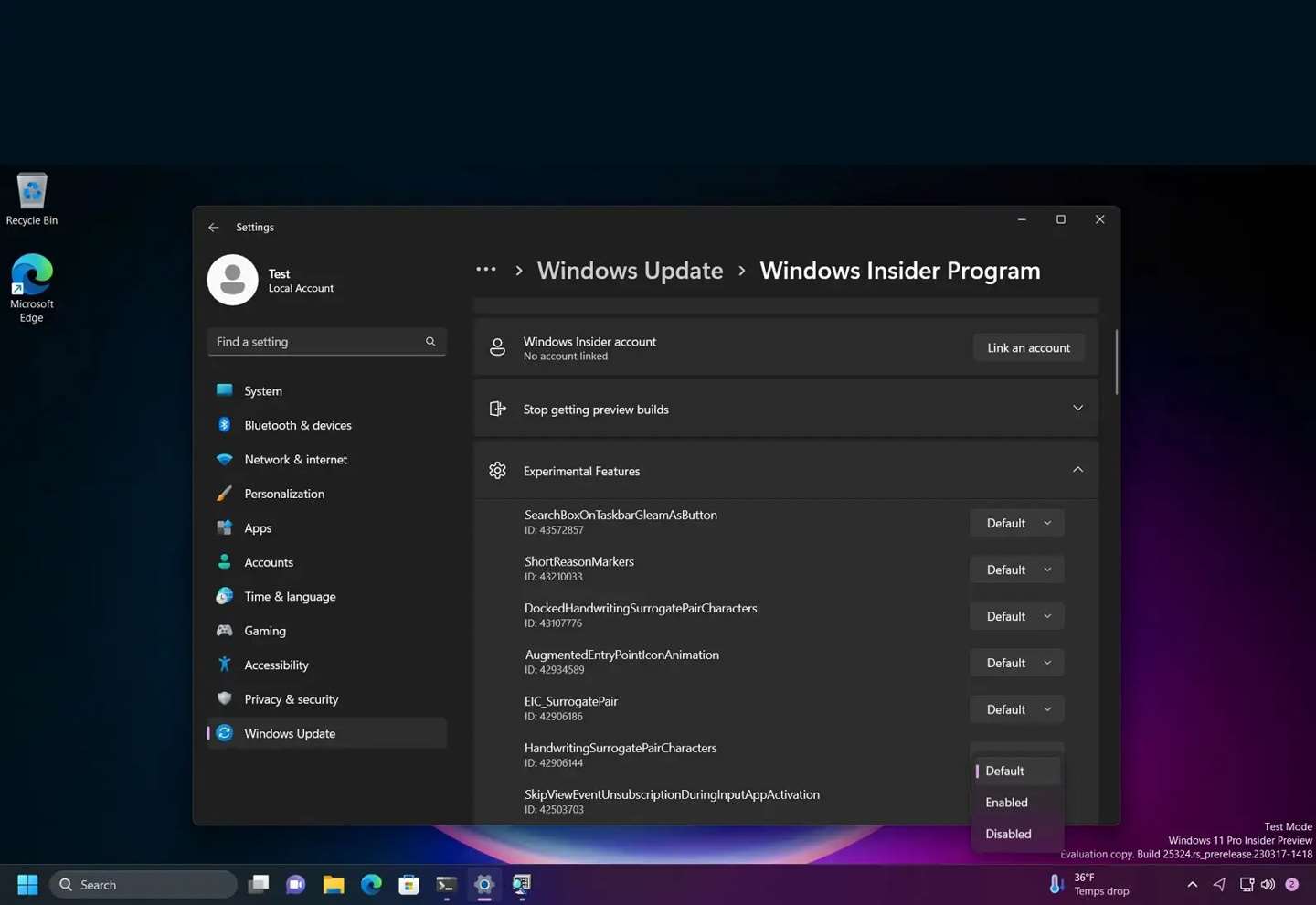 Win11操作系统新增了实验性功能/特性设置
