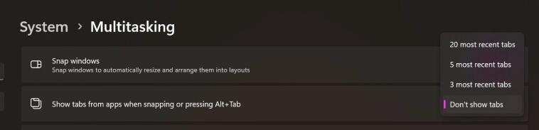 微软更新 Win11 的 Alt + Tab 功能,限制最多只能切换 20 个最近标签页