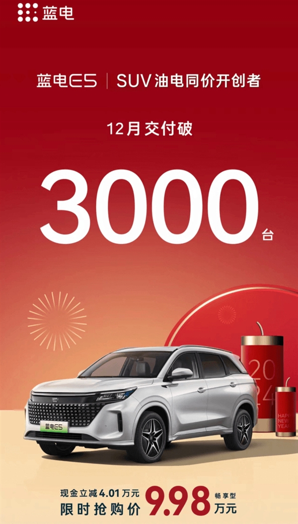 赛力斯蓝电E5销量超过3000辆,促销效果显著