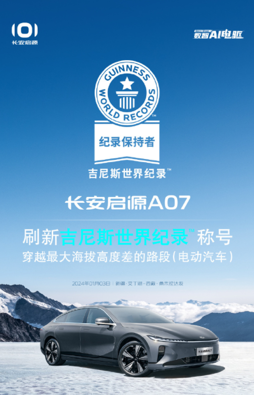 长安启源A07展示霸气，刷新吉尼斯纪录，跨越5720米海拔差彰显实力