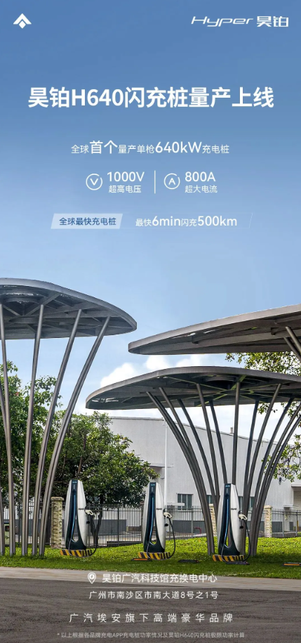 H640闪充桩:昊铂科技研发,6分钟500km续航梦想轻松成真