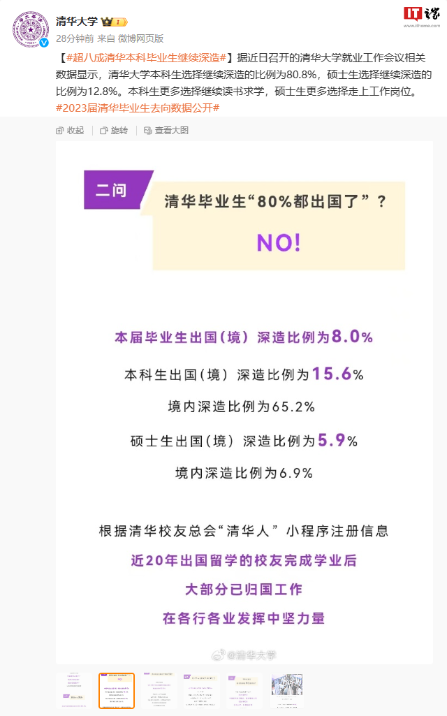清华大学否认80%的毕业生出国，本届就业民企首选为华为和比亚迪