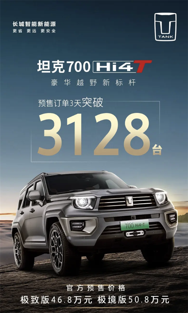 火爆预售!坦克700Hi4-T72小时内订单突破3000台