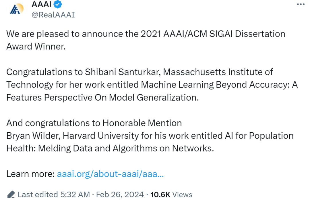 MIT博士获得第三届AAAI/ACM SIGAI博士论文奖,其260多页论文探索模型泛化