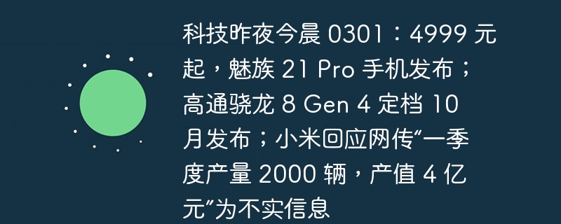 科技资讯:魅族 21 Pro 手机售价从 4999 元起,高通骁龙 8 Gen 4 计划于 10 月发布,小米澄清一季度产量和产值不实传闻