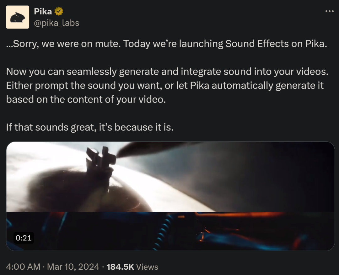 Pika推出音画同步新功能一天后,翻车视频来了