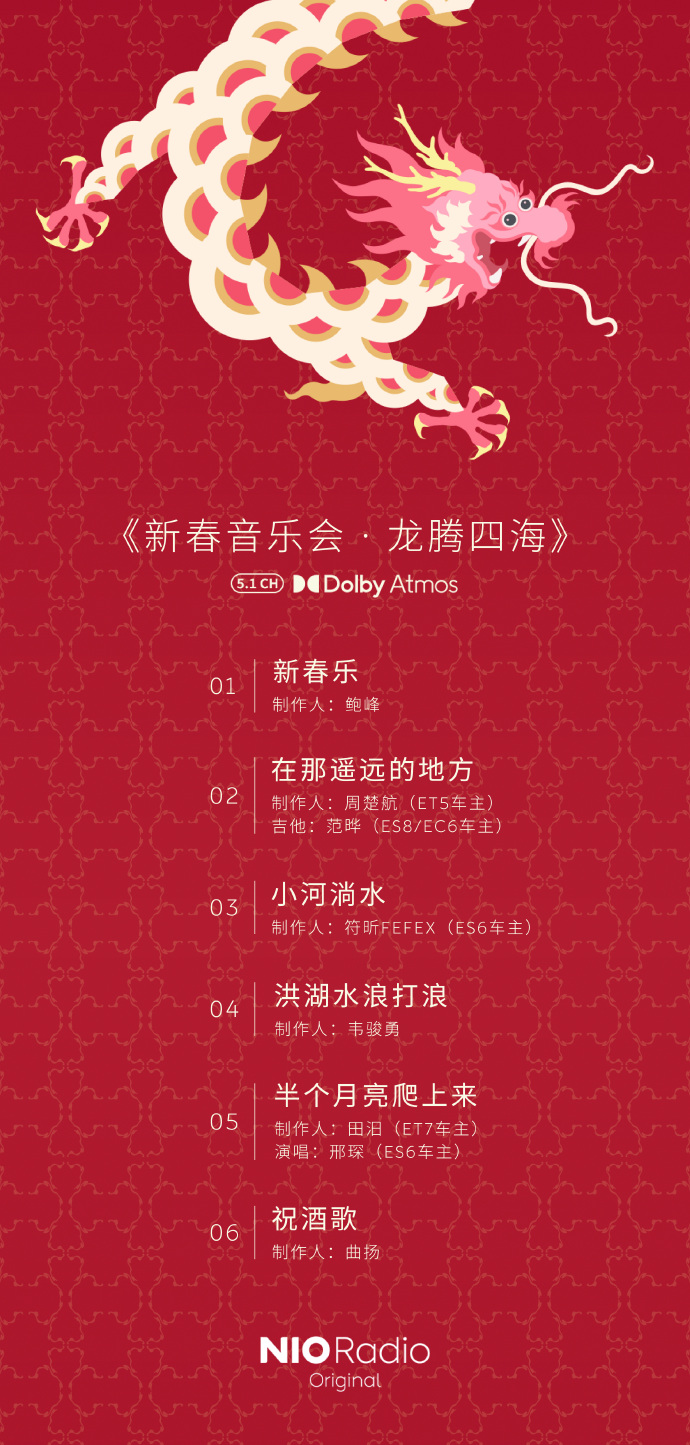 蔚来汽车自制专辑《新春音乐会・龙腾四海》上线,支持杜比全景声