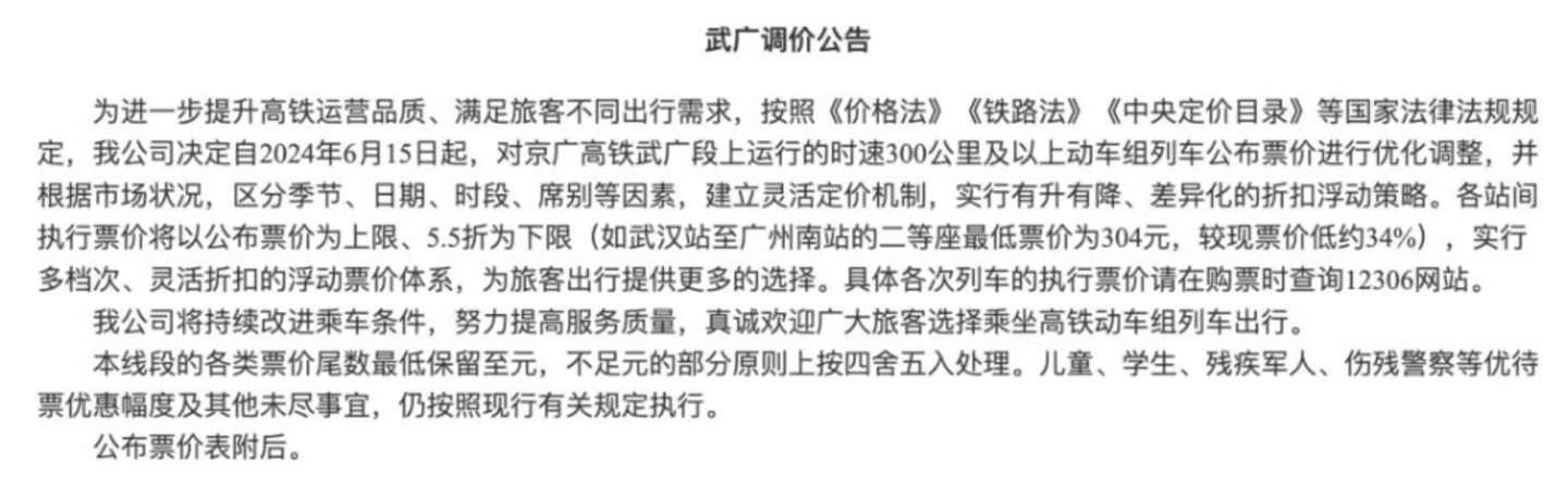 涨幅 19-20%,武广高铁等 4 条铁路今起发售“市场化票价”车票