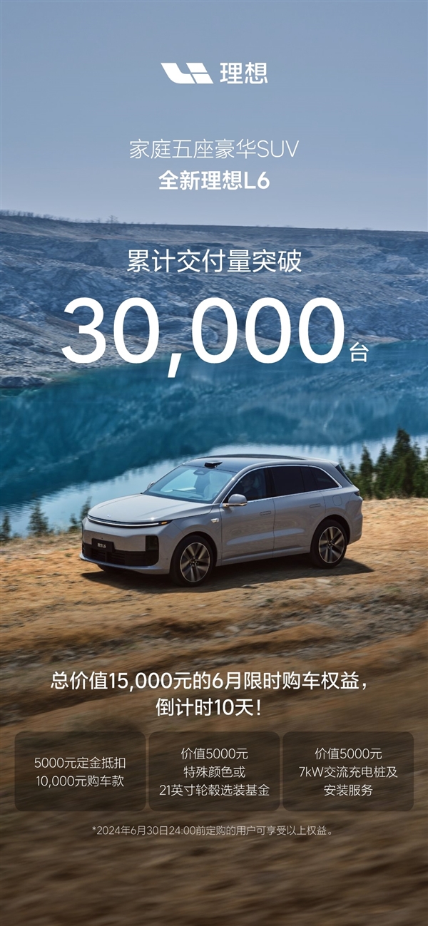 上市 64 天,理想 L6 累计交付新车超 30000 辆