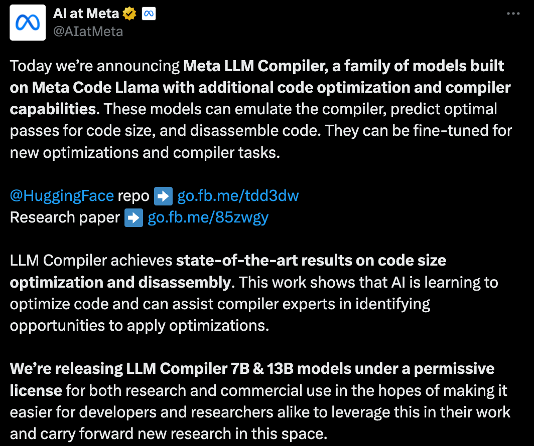 开发者狂喜!Meta最新发布的LLM Compiler,实现77%自动调优效率