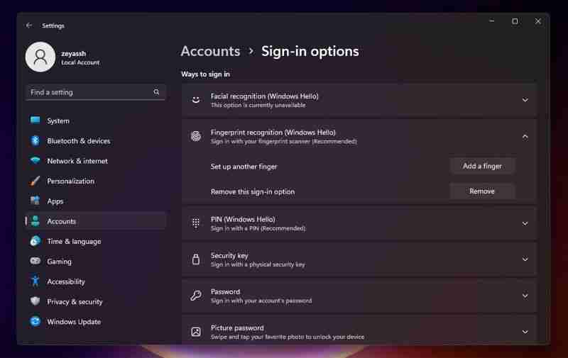 如何在Windows 11上配置Windows Hello指纹登录
