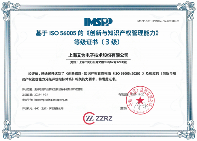艾为荣获ISO56005《创新与知识产权管理能力》三级证书,相关项目接轨国际先进水平
