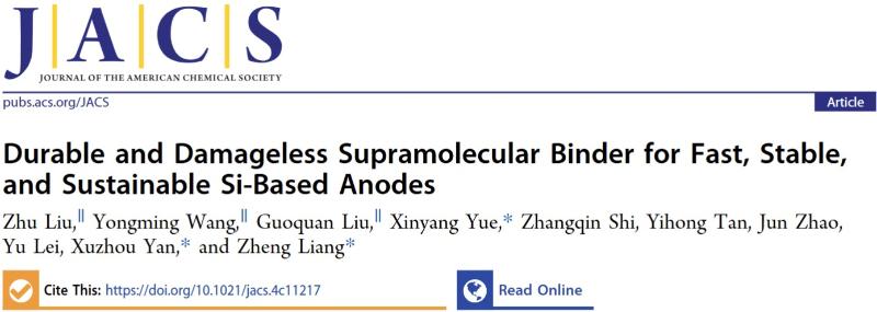 上海交大梁正/颜徐州JACS发文:超耐用且快释放的超分子粘结剂用于高性能、可持续硅基负极