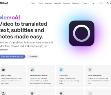 MemoAI：多语言AI转录工具，支持实时字幕和浮动笔记