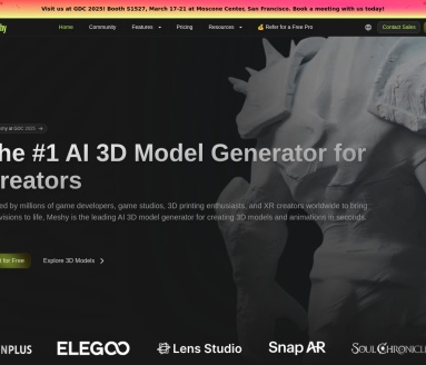Meshy：免费AI 3D模型生成器，快速文本图片转3D